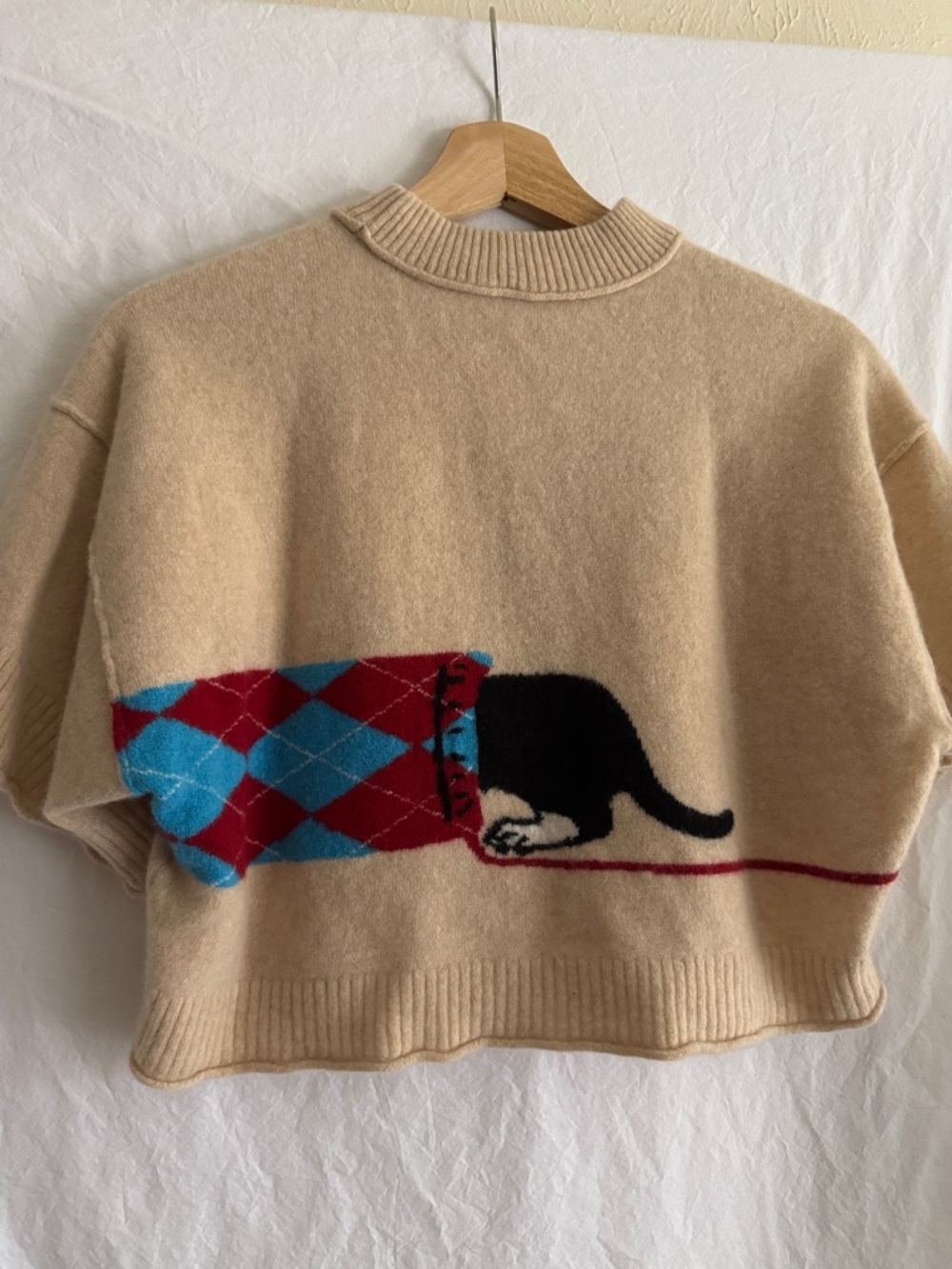 Anthropologie Cashmere Cropped Sweater with Dachshund Wool Motif - Picture 4 of 5